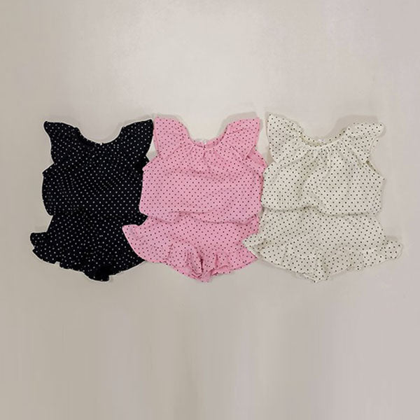 Polka Dot Flutter Sleeve Top & Bottom Set Korean toddler set in black made in Korea