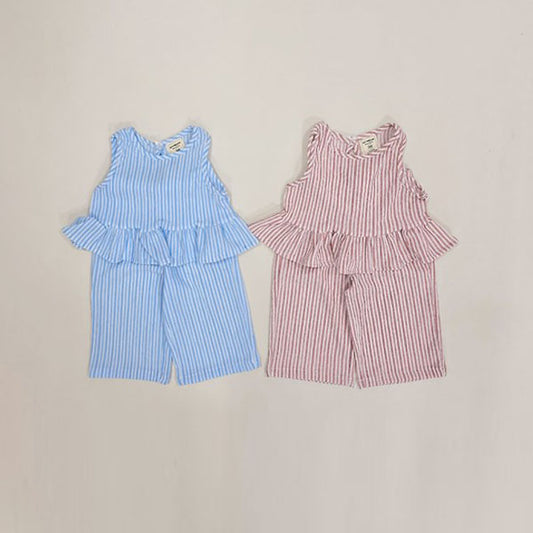 Cool Stripe Ruffle Set Korean toddler set in blue made in Korea