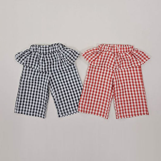 Gingham Check Layered Pants Korean toddler pants in black made in Korea