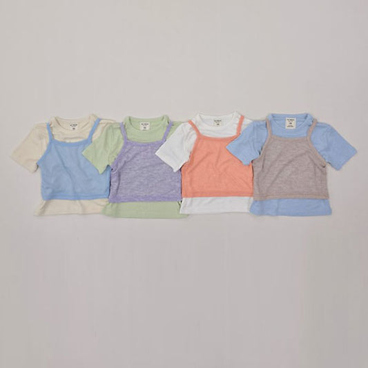 Tee Tank Layer Set Korean toddler set in light brown made in Korea