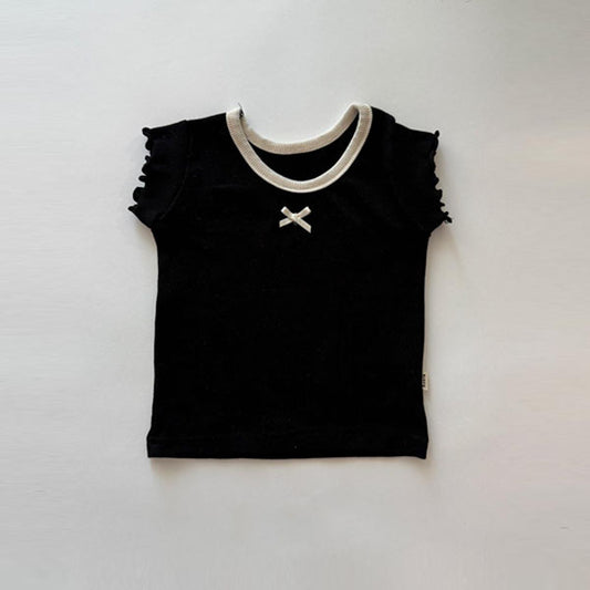 Ribbed Ribbon Tee Korean infant t-shirt in ivory made in Korea