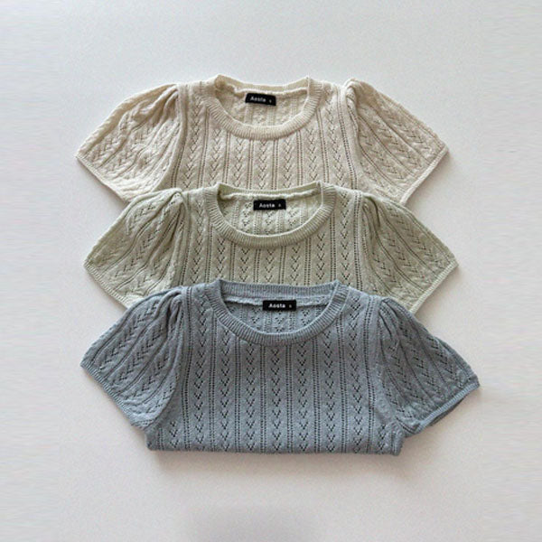 Knit Eyelet Tee Korean toddler t-shirt in blue made in Korea