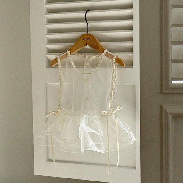 Lace Simple Vest Korean kids jacket in beige made in Korea