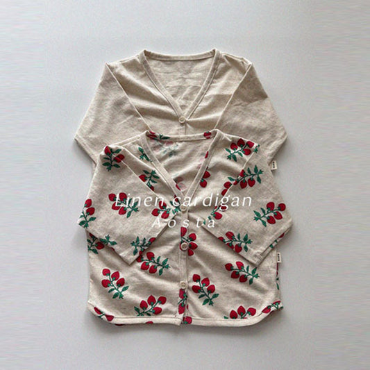 Linen Cardigan Korean infant sweater in beige made in Korea