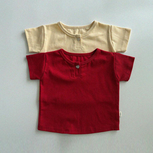 Heart Button Tee Korean infant t-shirt in yellow made in Korea