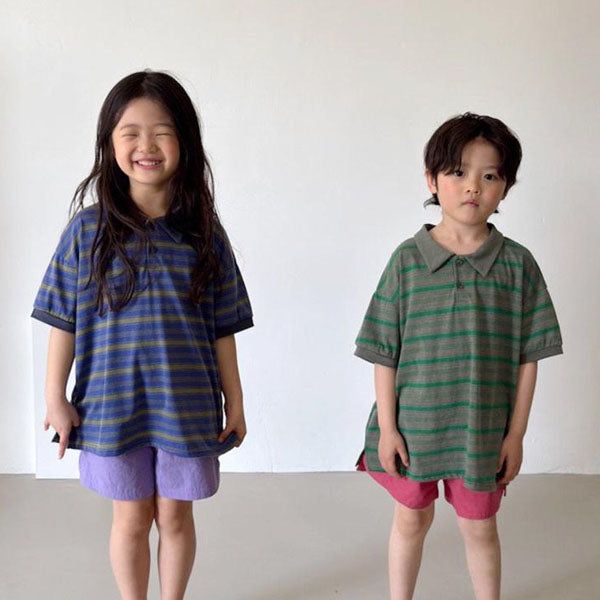 Retro Collar Tee Korean toddler t-shirt in blue made in Korea
