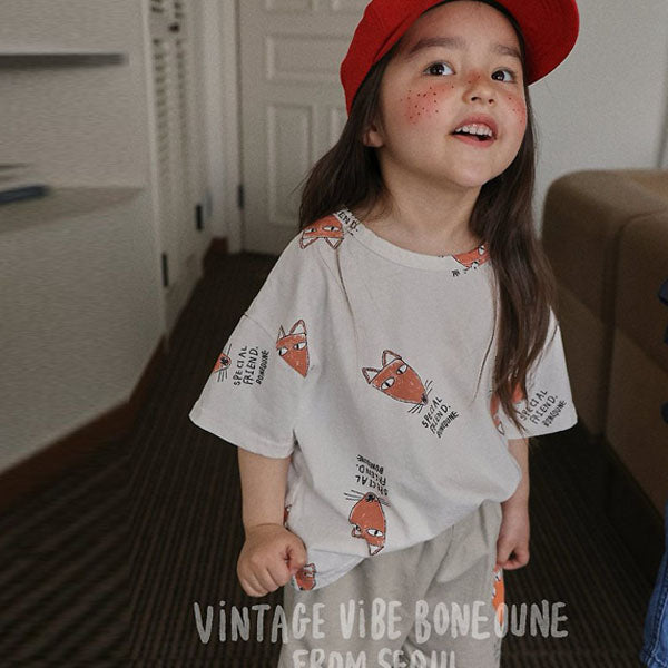 Fox Allover Short Sleeve Tee Korean toddler t-shirt in ivory made in Korea