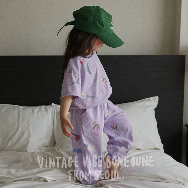 Crae Flower Allover Jogger Pants Korean toddler pants in heather made in Korea