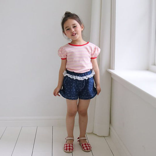 Ribbon Denim Pants Korean toddler pants in medium blue made in Korea