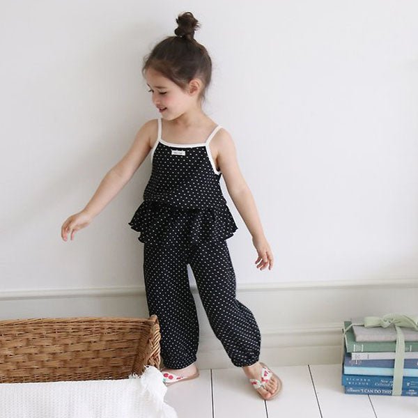 Dotte Ruffle Pants Korean toddler pants in ivory polka dot made in Korea