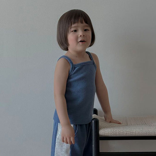 Hello Waffle Tank Top Korean toddler tank top in brown made in Korea