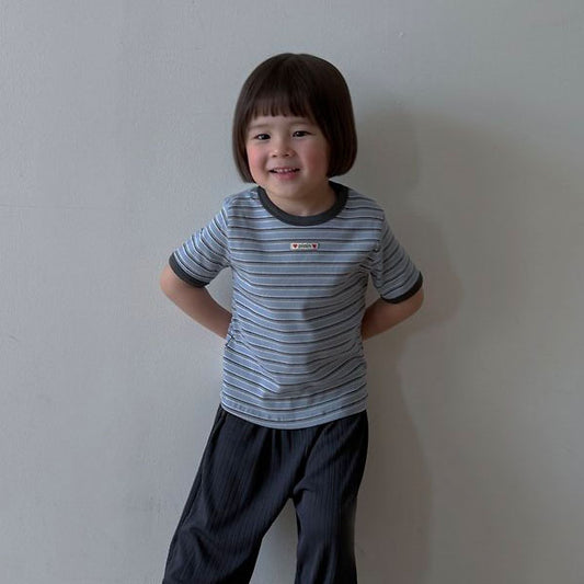 Stripe Ringer Tee Korean toddler t-shirt in purple stripe made in Korea