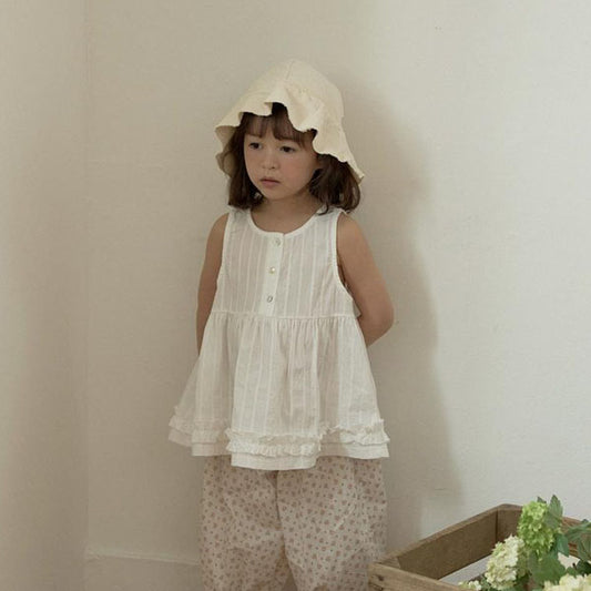 Pretty Cri Bucket Hat Korean kids accessory in cream(raw denim) made in Korea