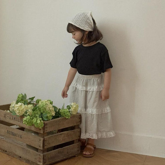 Pretty Mary Tiered Skirt - Stripe Korean toddler skirt in stripe(black) made in Korea
