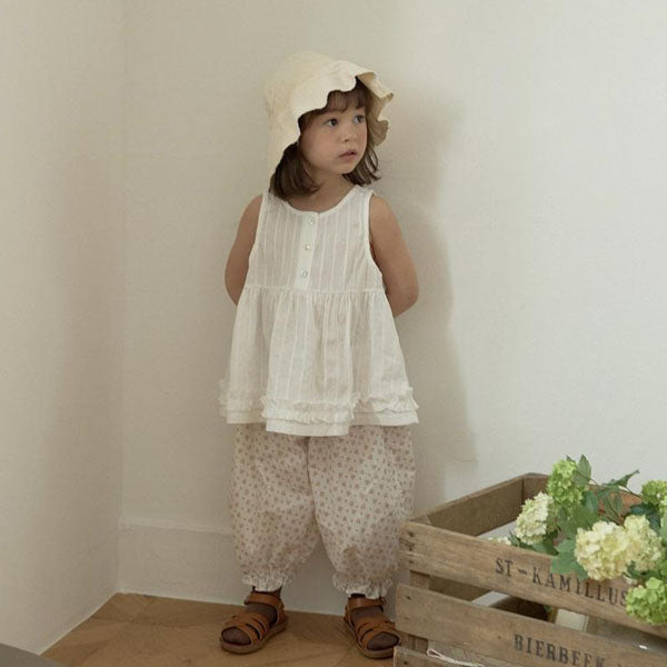 Pretty Mimi Shirred Joggers Korean toddler pants in yellow floral made in Korea