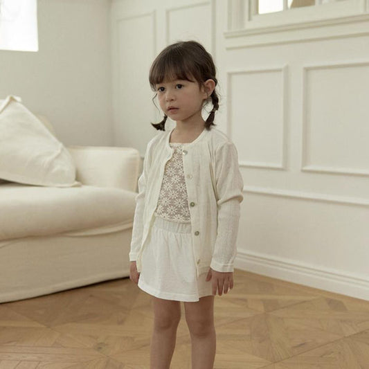 Pretty Ribbed Cardigan Korean toddler sweater in ivory made in Korea