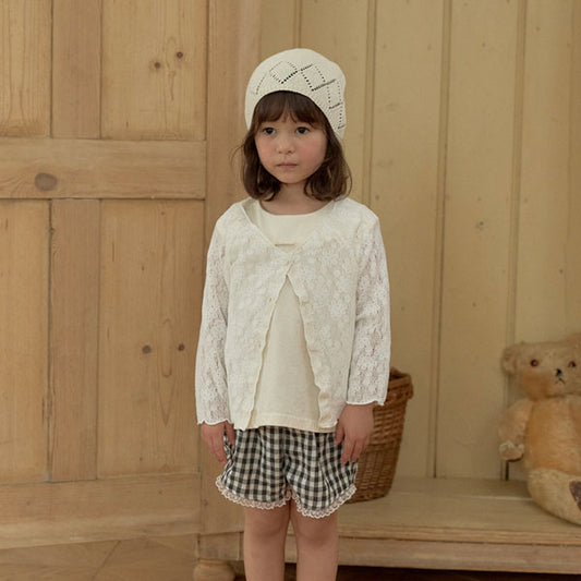 Pretty V-Neck Cardigan Korean toddler sweater in ivory knit made in Korea
