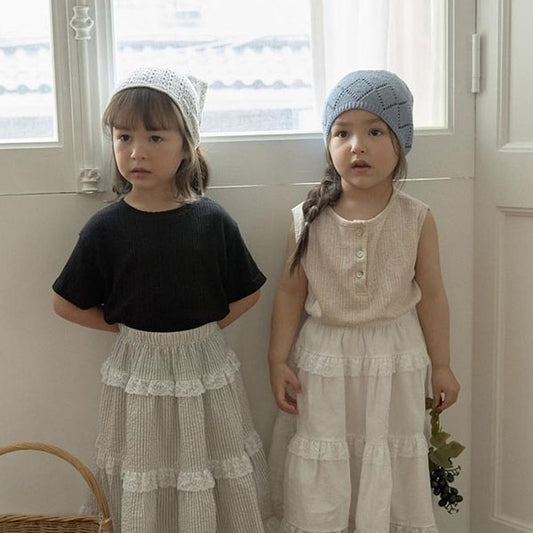 Pretty Knit Line Tee Korean toddler t-shirt in ivory made in Korea
