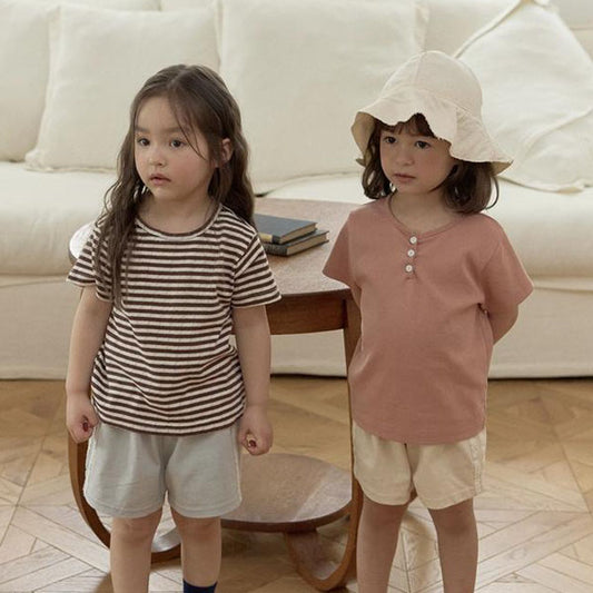 Pretty Base Stripe Tee Korean toddler t-shirt in chestnut made in Korea