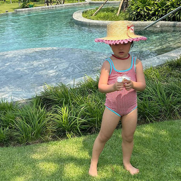 Candy Check Swimsuit Korean toddler swimsuit in red made in Korea