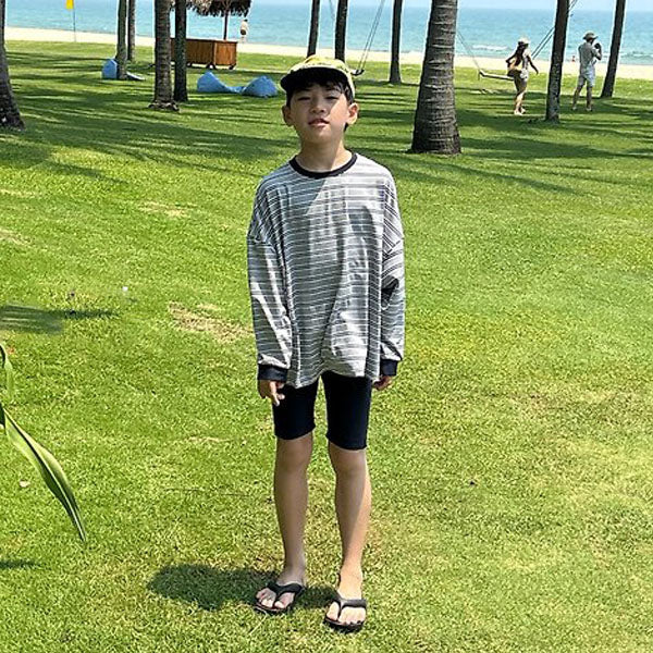 Marine Stripe Rash Guard Korean toddler rashguard in ivory made in Korea