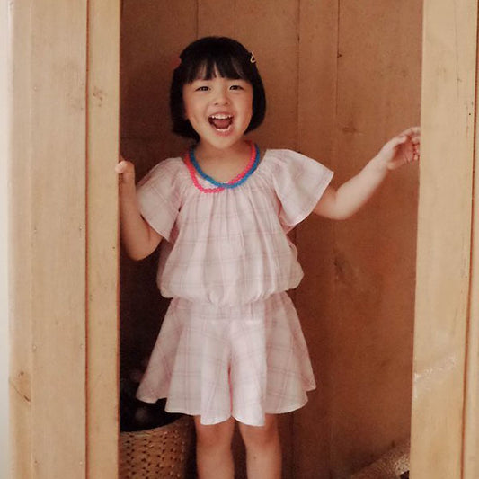 Check Shawl Blouse Korean toddler blouse in pink made in Korea