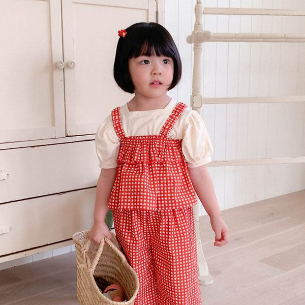 Factory Blouse Korean toddler blouse in red check made in Korea