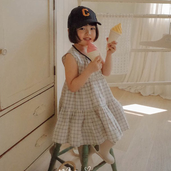 Mimi Dress Korean toddler dress in check ivory made in Korea