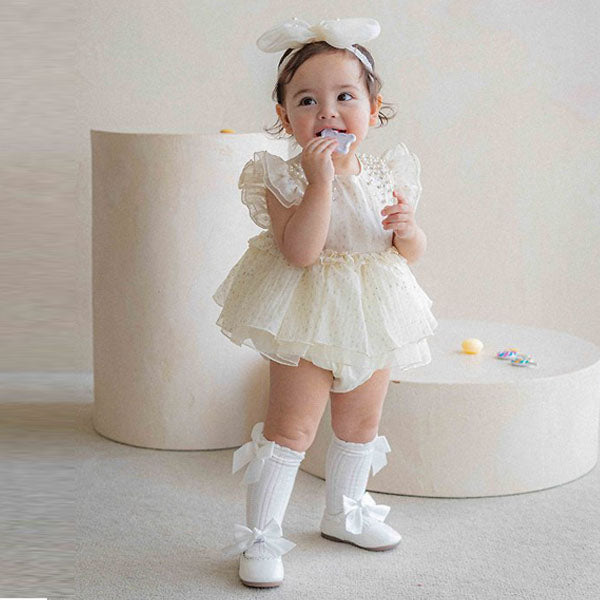 Roel Pearl Bodysuit Korean infant bodysuit in cream made in Korea
