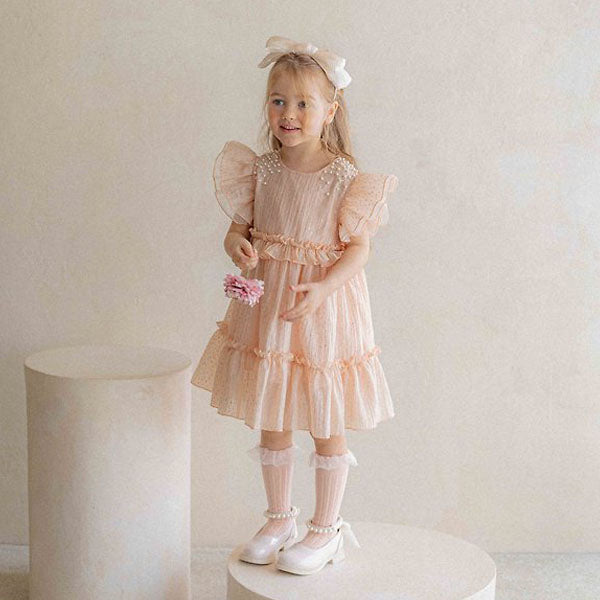 Kids Roel Pearl Dress Korean toddler dress in cream made in Korea