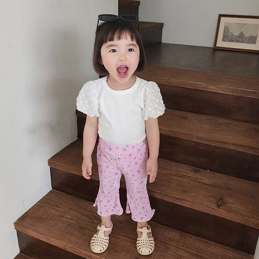 Pleated Bootcut Pants - Floral Korean toddler pants in floral pink made in Korea