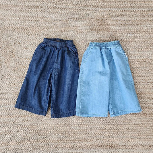 Denim Wide Pants - Light Wash Korean toddler pants in light denim made in Korea