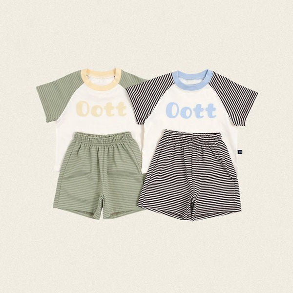 OOTT Stripe Top & Bottom Set Korean toddler set in green(yellow) made in Korea