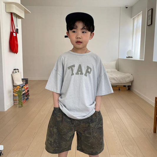Tab Short Sleeve Tee Adult Korean kids t-shirt in brown made in Korea