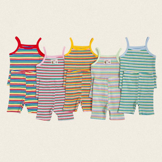 Rainbow Spaghetti Strap Set Korean toddler set in pink made in Korea