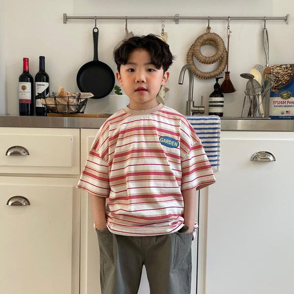 Garden Stripe Tee Adult Korean kids t-shirt in red made in Korea