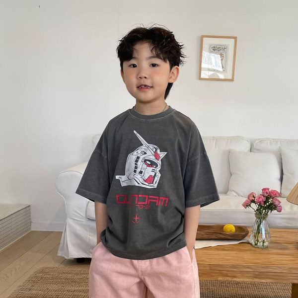 Gundam Pigment Tee Adult Korean kids t-shirt in mustard made in Korea