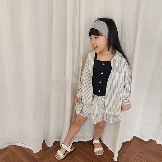 Stripe Shirt Korean toddler shirt in ivory made in Korea