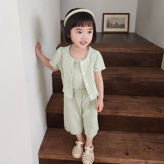 3-Piece Cardigan Set Korean toddler sweater in cream made in Korea