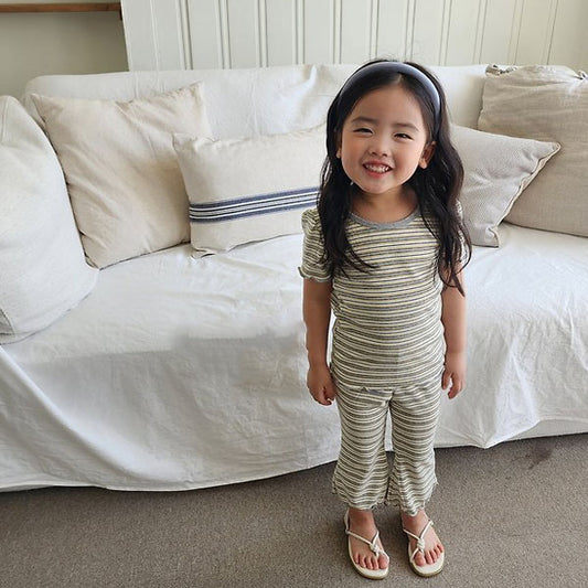 Soft Stripe Set Korean toddler set in yellow made in Korea