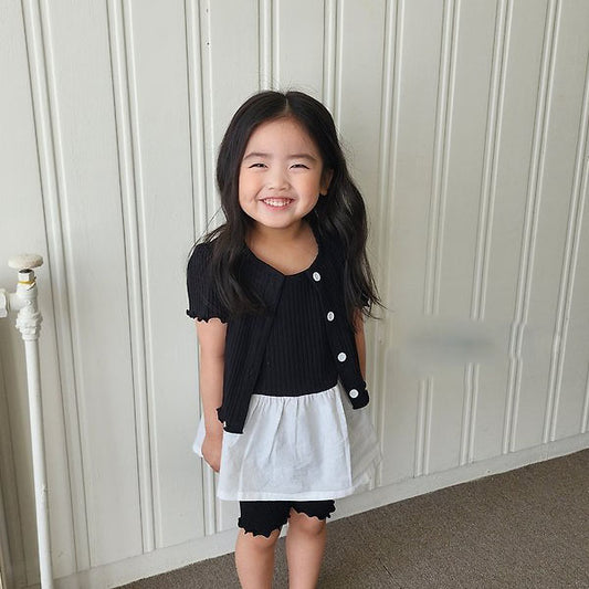 3-Piece Short Sleeve Cardigan Set Korean toddler sweater in black made in Korea