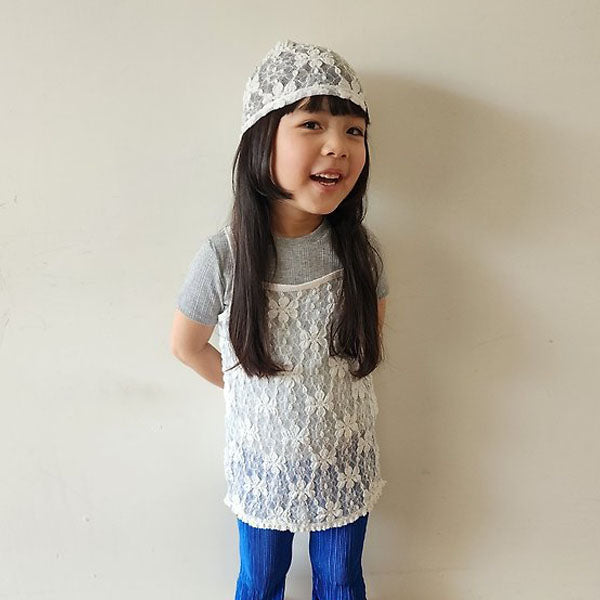 Lace Long Tank Top Korean toddler tank top in ivory made in Korea