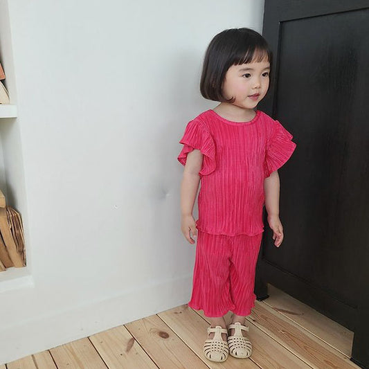 Ruffle Pleated Set Korean toddler set in cherry pink made in Korea