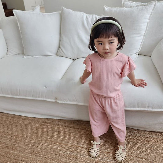 Ruffle Set Korean toddler set in cream made in Korea