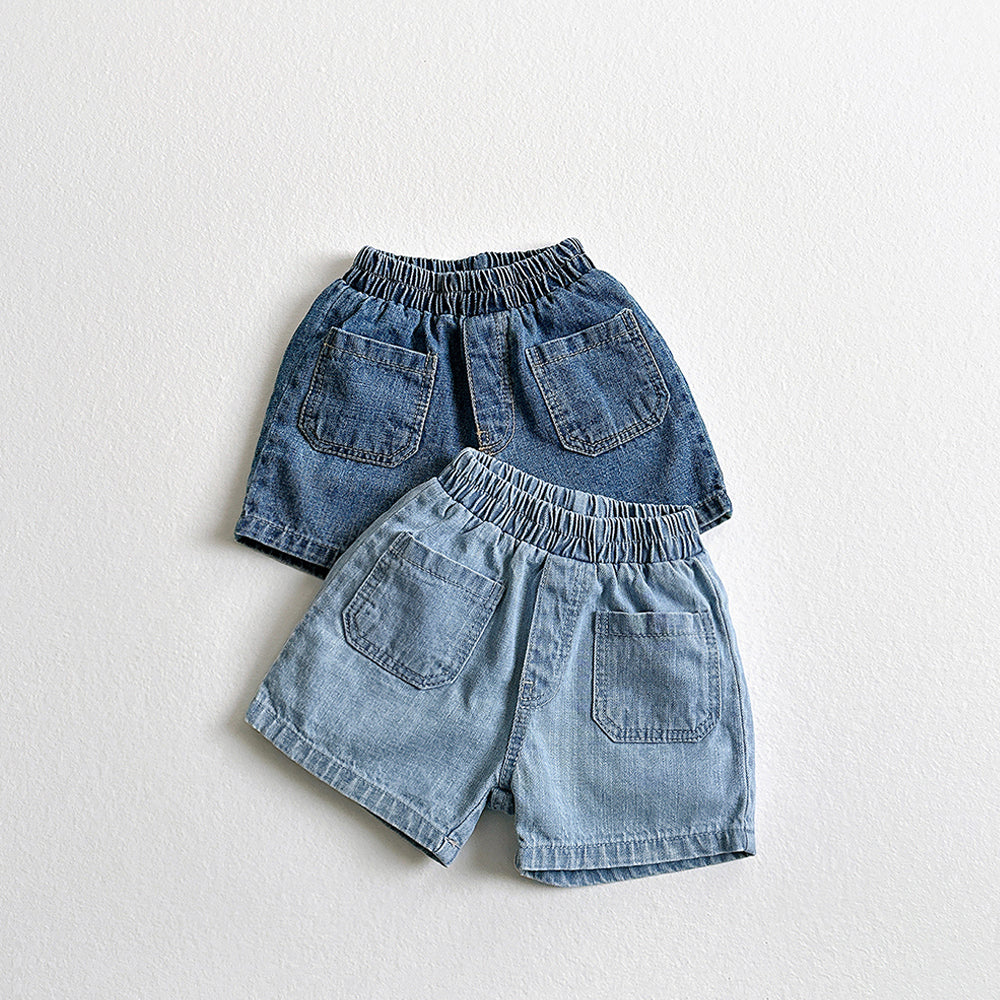 Slub Pocket Denim Shorts Korean toddler shorts in light denim made in Korea