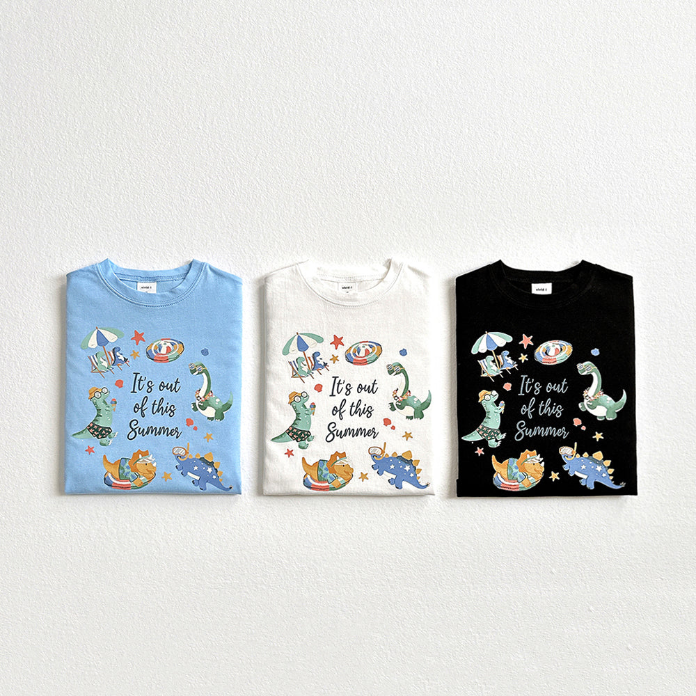 Vacation Dinosaur Short Sleeve Tee Korean toddler t-shirt in sky blue made in Korea