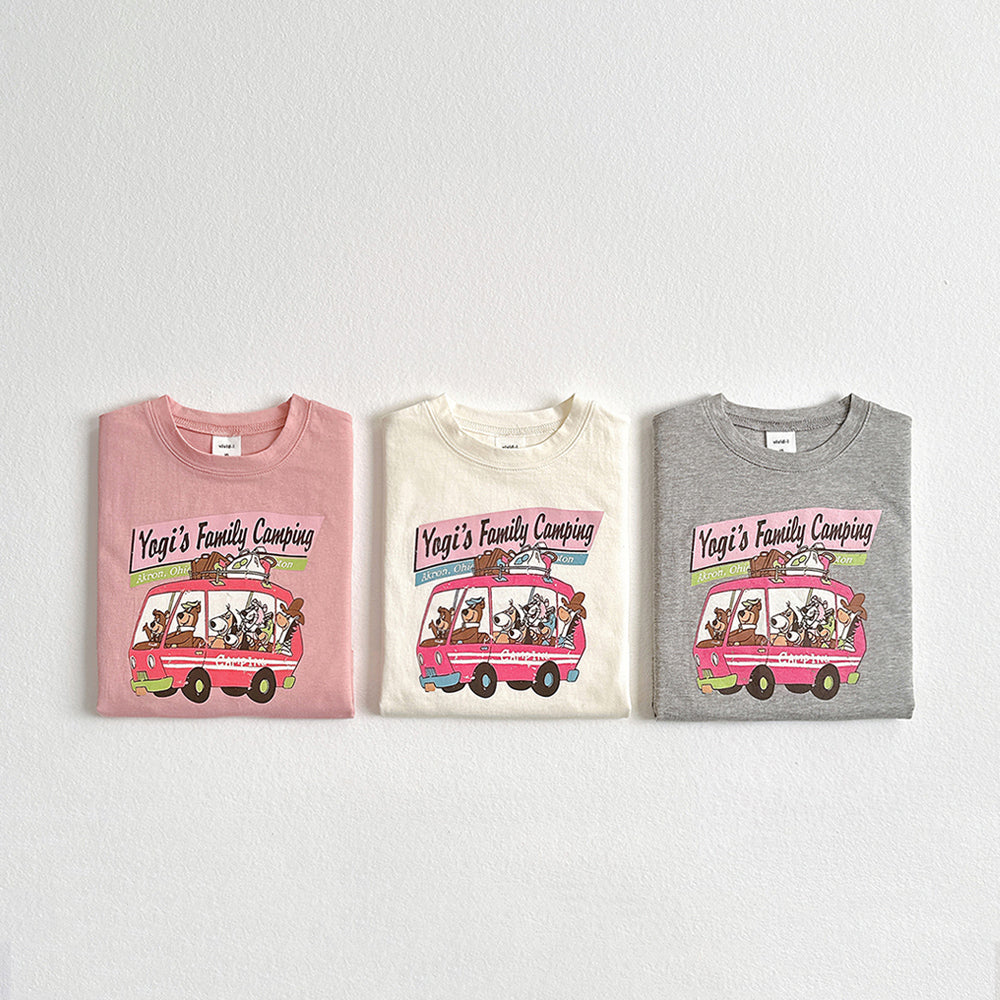 Vintage Camping Short Sleeve Tee Korean toddler t-shirt in cream made in Korea