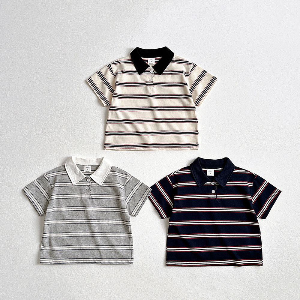 Multi Collar Stripe Short Sleeve Tee Korean toddler t-shirt in cream made in Korea