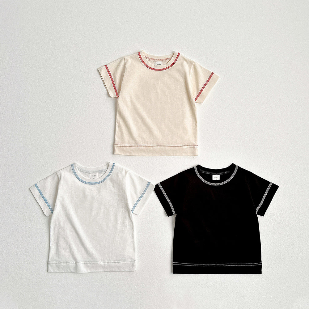 Silket Guy Ribbed Trim Short Sleeve Tee Korean toddler t-shirt in ivory made in Korea