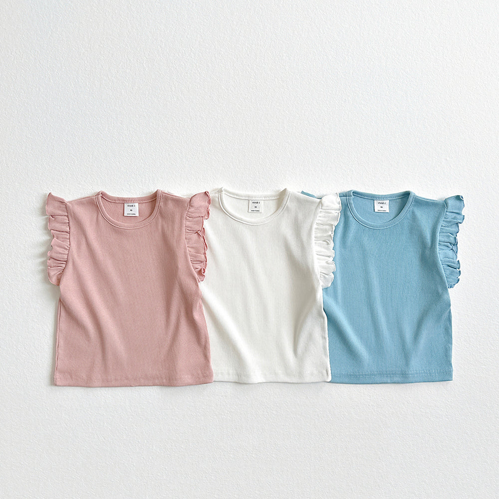 Ribbed Ruffle Tank Top Korean toddler tank top in sky blue made in Korea